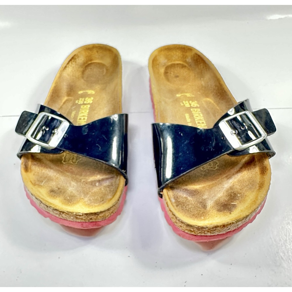 Birkenstock Madrid Sandals One Strap Women‎ Sz 5-5 1/2 36 Black With Pink Sole
